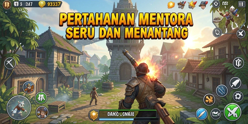 Tampilan gameplay menara pertahanan yang seru di 93337.