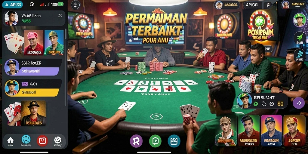 Screenshot permainan poker di API33 menampilkan momen mendebarkan saat bertaruh.