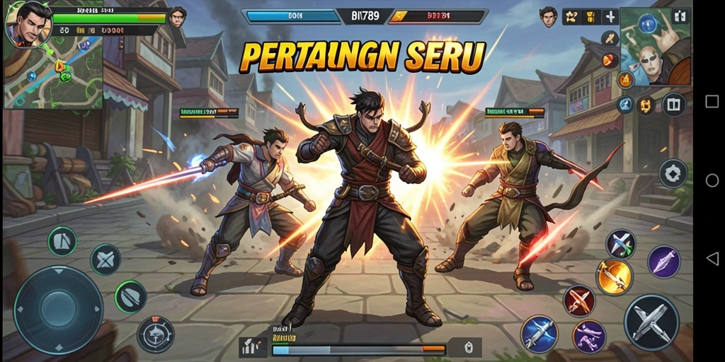 Screenshot utama BNI789 menampilkan pertarungan seru dengan karakter yang beragam.