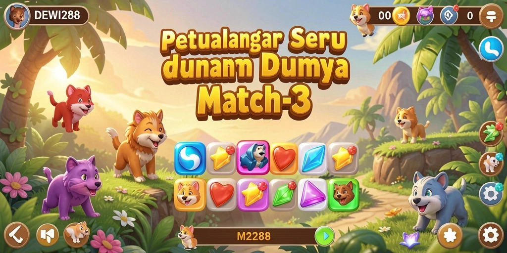 Screenshot gameplay DEWI288 dengan level Match-3 yang menantang.
