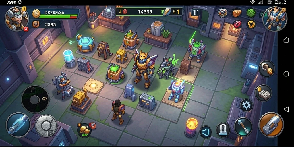 Screenshot gameplay DS99 menampilkan tantangan puzzle penuh warna.