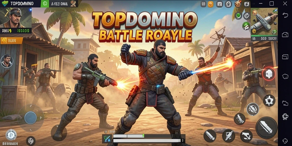Screenshot gameplay TOPDOMINO menampilkan aksi Battle Royale yang mendebarkan.